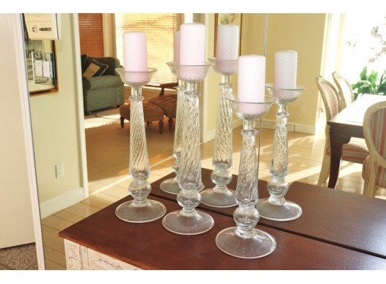 Set Of 3 Tall Glass Candle Pillars