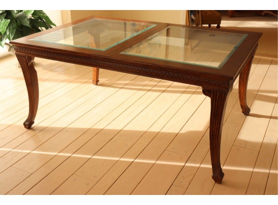 Wood/Glass Dining Table With A Beautiful Carved Apron & Pretty Curved Legs