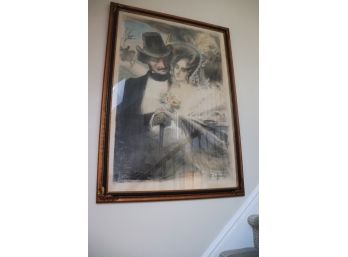 Large Framed Print Of Romantic Victorian Lovers C. Leanore 1900 Appx 38 Inches X 54 Inches