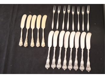 Collection Of Sterling Silver Cheese Knives & Mini-Cocktail Forks