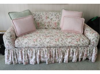 Pretty Floral Loveseat Sleeper Sofa With Accent Pillows & Skirt