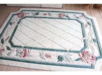 Pretty Floral Chinese Sculpted Rug/Carpet Machine Made Approximately 9 Feet X 6.5 Feet