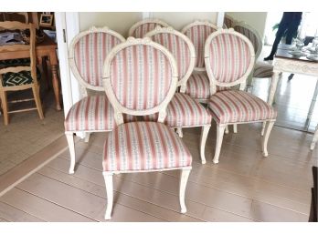 Set Of 6 French Country Style Dining Chairs With A Distressed Finish & Pretty Floral Ribbon Satin Style Fab