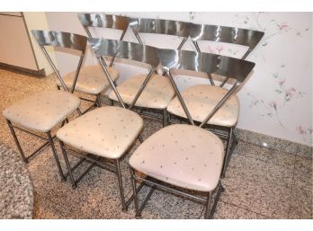 Set Of 6 Brushed Metal/Chrome Dining Chairs With Vinyl Seats
