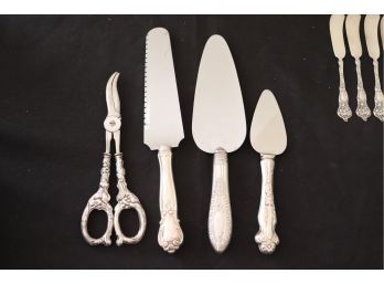 Collection Of Serving Pcs  With Sterling Handles & Sterling Grape Scissors