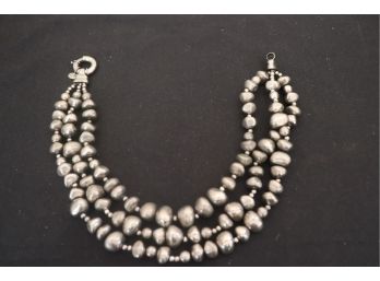 3 Strand Silver (not Sterling) Beaded Necklace By Julie N