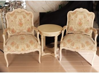 French Country Style Accent Chairs With Pretty Floral Linen Fabric (Plants Are Not Included)