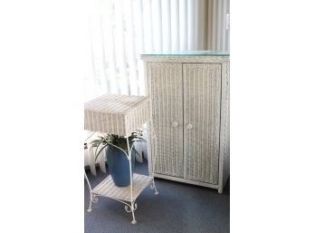 Wicker Storage Cabinet & Small Stand That Opens