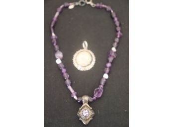 Pretty Purple Beaded Necklace With Sterling Pendant By Julie N
