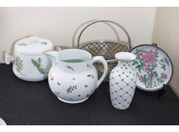 Tiffany & Co 'Tiffany Garden' Limoges, Herb Garden Ovenware, Sadek Vase, Vintage Porcelain Plate & Basket
