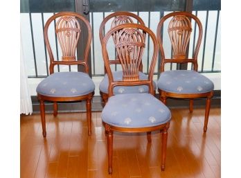 Set Of 4 Balloon Back Side Chairs With Blue Upholstery