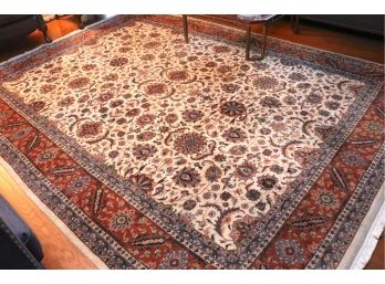 Stylish Hand Made Area Rug With Overall Colorful Pattern On Cream Background