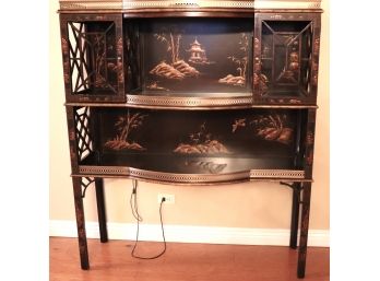Beautiful Chinoiserie Style Painted Display Cabinet With Brass Gallery