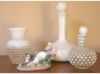 Lladro Cat Figurine & Vintage Glass Items