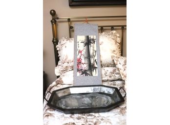 Chinese Hand Painted Scroll With Mirrored Tray
