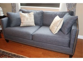 Quality Lazy Blue Contemporary Sofa With Brass Nail Head Trim