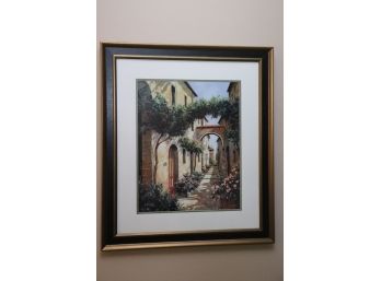 Signed Print Of Tuscan Courtyard In Nice Frame