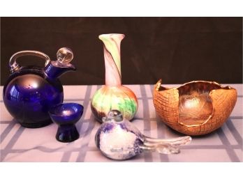Lot Of Decorative Items Including Art Glass Vase, Bird & Decanter