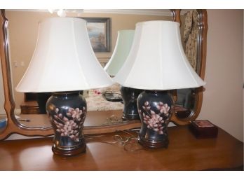 Pair Of Floral Painted Urn Lamps On Stands