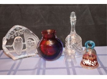 Lot Of Decorative Items With Art Glass Vase & Swedish Glass Owl