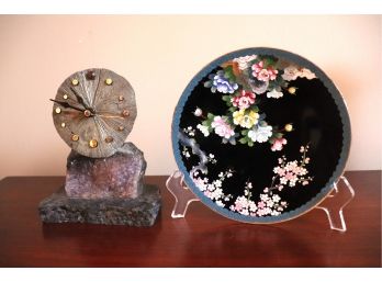 Natural Stones Battery Clock & Champleve Plate