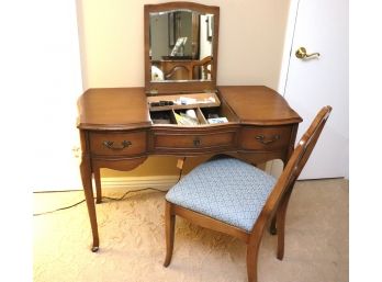 Ladies Vanity With Interior Mirror & Accompanying Chair