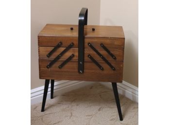 Vintage Unfolding Standing Sewing Box With Thread & Buttons