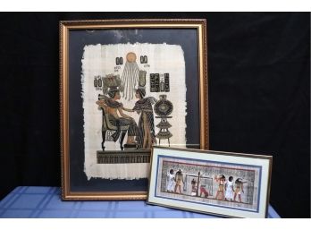 Two Painted & Framed Egyptian Papyrus Artworks