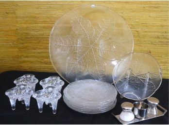 Kosta Boda Sweden Party Leaf Glass Platter & Plates & Candlesticks