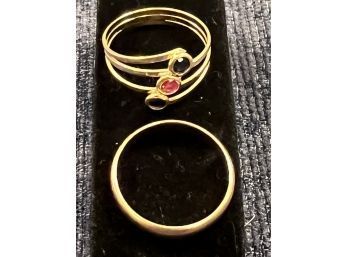 14K YG Ladies Wedding Band Size 6.5 Plus 14K YG Open Design Ring With Semi Precious Stones