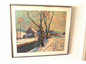 Framed Print Of Winter Scene With Farmhouse