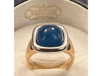 18K Mixed Yg/wg Creamy Blue Gemstone Ring - Very Unique - Size 7
