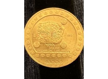24K United States Of Mexico 1 Ozt Jaguar Gold Coin Dated 1992 1 Ozt Pure Gold Coin.