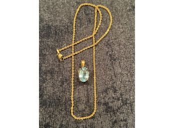 14K YG Attractive Blue Topaz Pendant On 18' L 14K YG Rope Chain Necklace