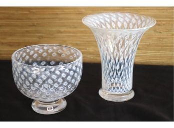 Vintage Kosta Boda Sweden Art Glass Vase & Bowl By Bertil Vallien