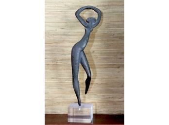 MCM Textured Bronze Dancer Figurine On Lucite Base