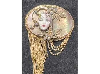 Marena Of Germany Handmade Pendant/Brooch With Sparkly Embellishments Surrounding Roaring 20's Woman