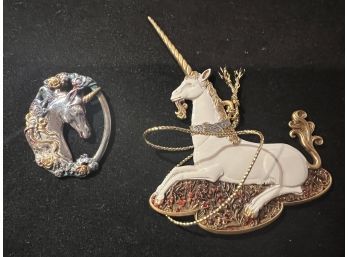 Unicorn Lovers! Sterling Unicorn Pendant By Gorham And Enameled MMA Unicorn Hanging Ornament