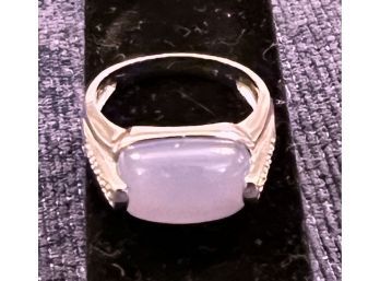 14K WG White Gold Purple Lavender Chalcedony Ring W Diamond Side Accents Size 8