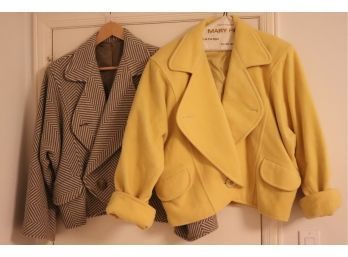 Two Short Fun Jackets With Wide Collars By Mondi. Both Are Wool & Large Sizes
