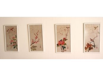 Set Of 4 Painted Fabric Panels With Chinese Stamp