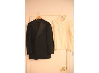 Tuxedo Jacket, Vest & Pants With Silk Blouse