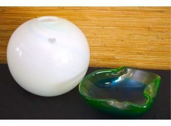 Dansk Designs Round Glass Vase & Murano Glass Ashtray