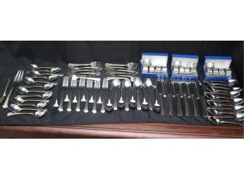 Collection Of Reed & Barton Rebacraft Stainless Flatware, Napkin Rings, Some Have A G Monogram