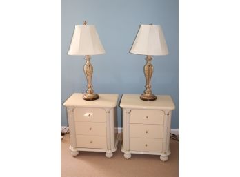 Pair Of Italian Made Nightstands With Painted Table Lamps