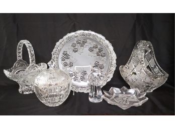 Collection Of Assorted Cut Crystal, Includes Baskets, Serving Dish, Candy Dish