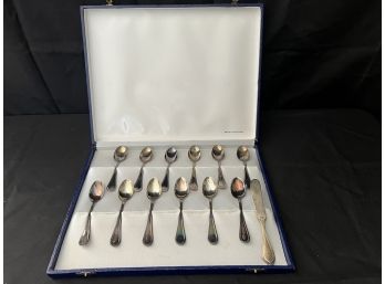 Vintage 800 Silver Demitasse Spoon Set With Original Box Includes 1 Sterling 925 Cheese Knife
