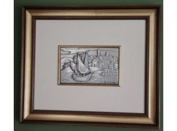 'Paesaggio Marin'o By Guerrini Pietro Sterling Low Relief In Frame 6.5 W X 4 Tall. Measures Approximately 14