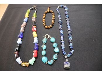 Collection Of Womens Jewelry Includes Assorted Beaded Necklaces & Sterling With Turquoise Like Stone Brac