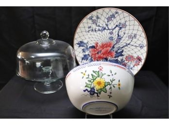 Tiffany & Co, Lisbon Hand Painted Portugal Serving Dish, Asian Style Serving Dish, Large Covered Pastry Dish